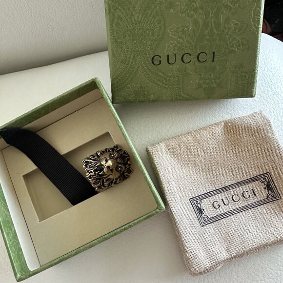 NWT GUCCI Gold Lion Ring Anger Forest 13 IT 6.5 US 100% AUTHENTIC - Picture 7 of 9